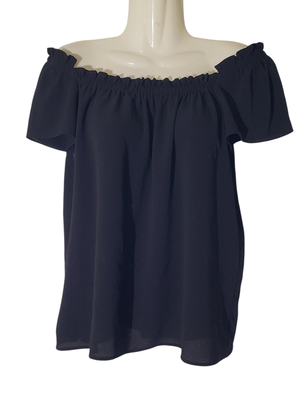 CECE Black Off-Shoulder Chiffon Ruffle Sleeve Top | Medium